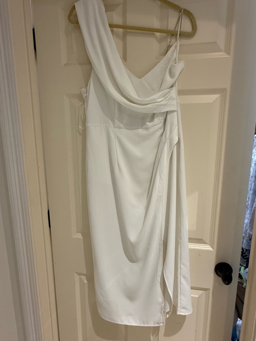 SHEIN White One-Shoulder Draped Midi Dress